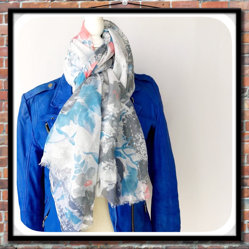 Soft Blue & White Scarf with Sequins